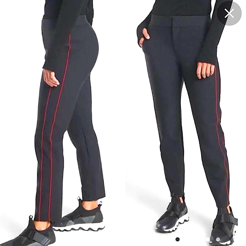 Athleta Black Slim Track Pants with Red Side Stripe